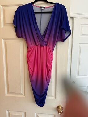 VENUS Purple to Pink Ombre Faux-Wrap Dress